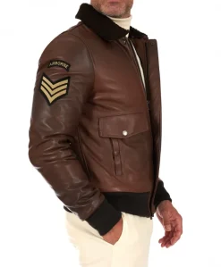 Uomo D'Arienzo Aviator - Giubbotto aviatore in pelle marrone collo montone a tono