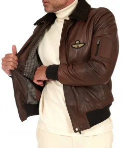 Uomo D'Arienzo Aviator - Giubbotto aviatore in pelle marrone collo montone a tono