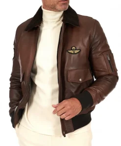 Uomo D'Arienzo Aviator - Giubbotto aviatore in pelle marrone collo montone a tono