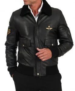 Uomo D'Arienzo Aviator - Giubbotto aviatore in pelle raggrinzita nera collo montone