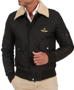 Uomo D'Arienzo Aviator - Giubbotto aviatore in pelle raggrinzita testa di moro collo montone