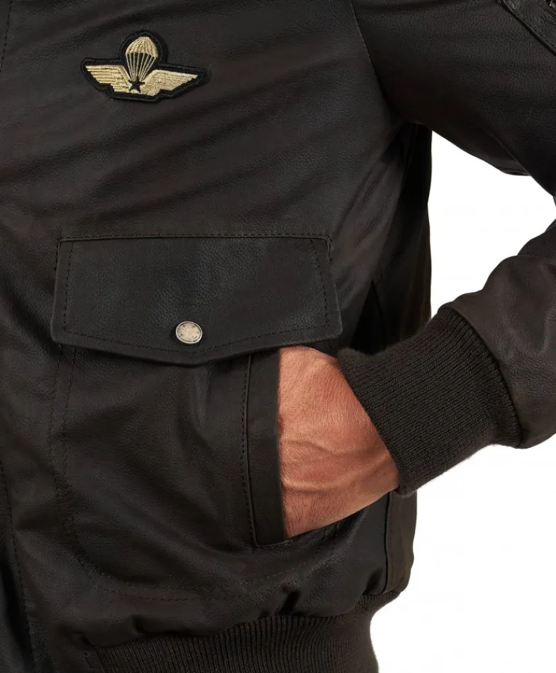Uomo D'Arienzo Aviator - Giubbotto aviatore in pelle raggrinzita testa di moro collo montone