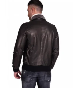 Uomo D'Arienzo Aviator - Giubbotto bomber aviatore in pelle nera collo montone