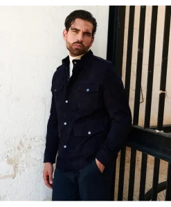 Uomo D'Arienzo Axel - Sahariana camoscio blu uomo con tasche applicate