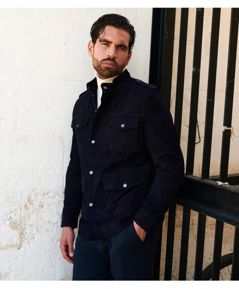 Uomo D'Arienzo Axel - Sahariana camoscio blu uomo con tasche applicate