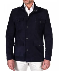 Uomo D'Arienzo Axel - Sahariana camoscio blu uomo con tasche applicate
