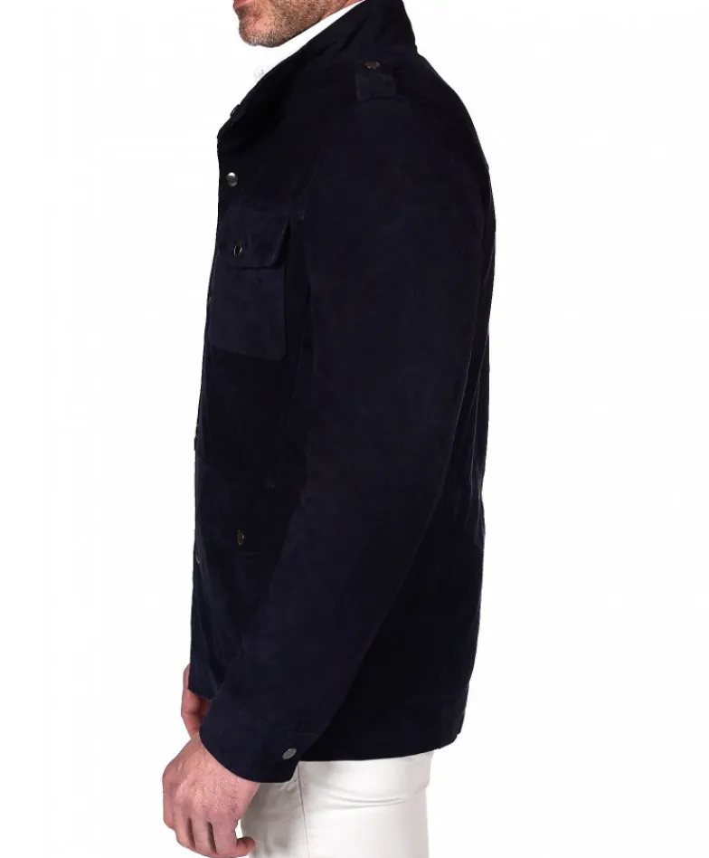 Uomo D'Arienzo Axel - Sahariana camoscio blu uomo con tasche applicate