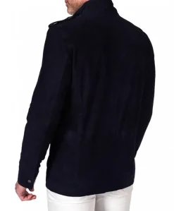 Uomo D'Arienzo Axel - Sahariana camoscio blu uomo con tasche applicate