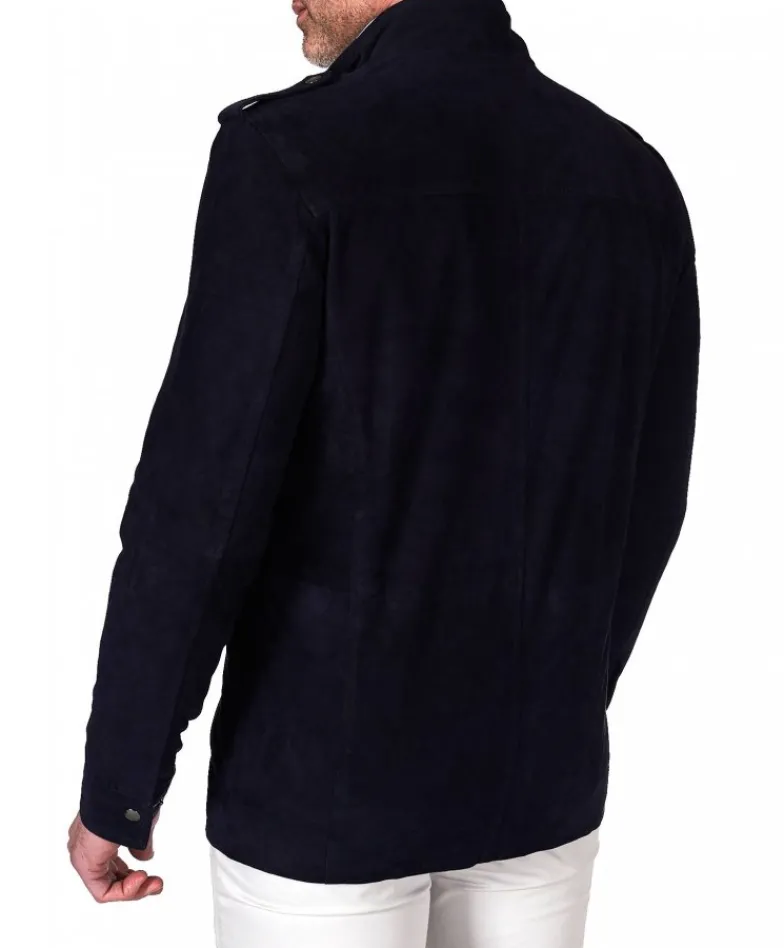 Uomo D'Arienzo Axel - Sahariana camoscio blu uomo con tasche applicate