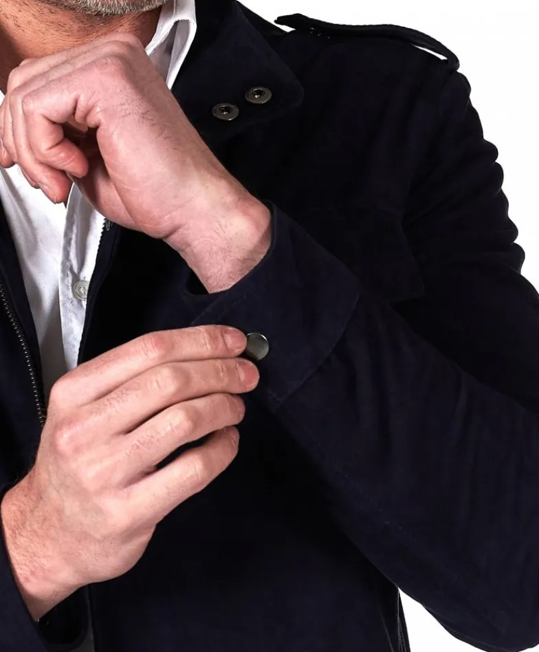 Uomo D'Arienzo Axel - Sahariana camoscio blu uomo con tasche applicate