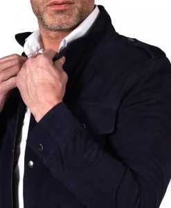 Uomo D'Arienzo Axel - Sahariana camoscio blu uomo con tasche applicate