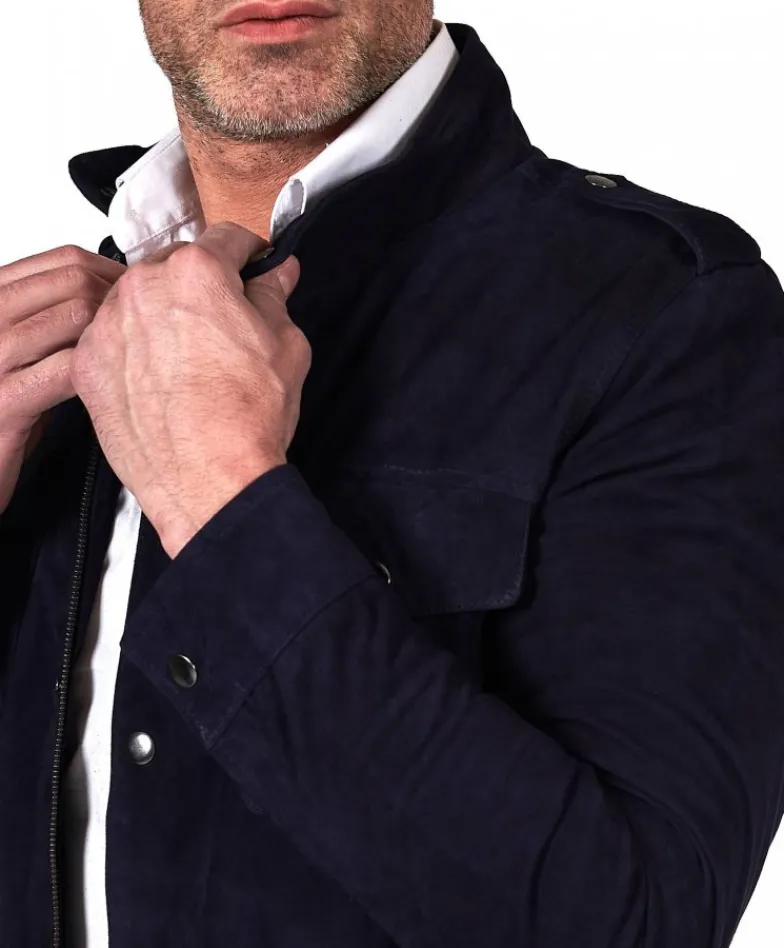 Uomo D'Arienzo Axel - Sahariana camoscio blu uomo con tasche applicate