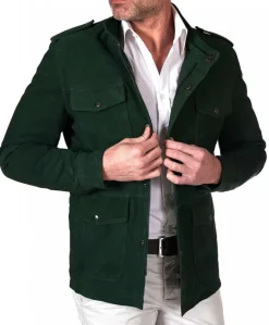 Uomo D'Arienzo Axel - Sahariana camoscio verde uomo con tasche applicate