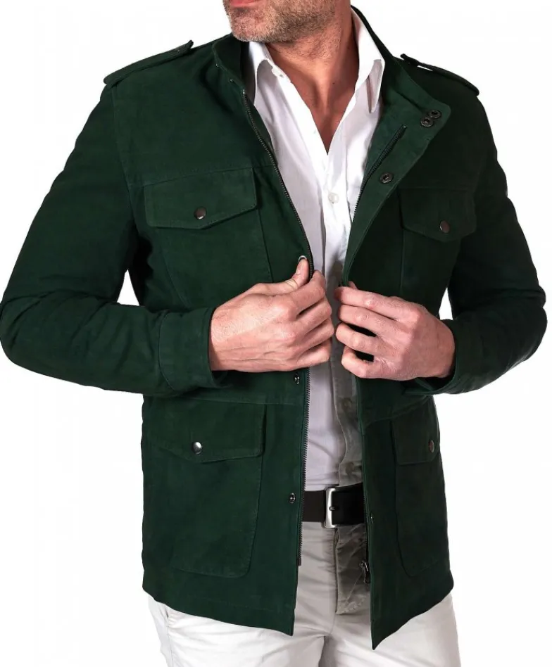 Uomo D'Arienzo Axel - Sahariana camoscio verde uomo con tasche applicate