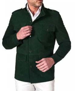 Uomo D'Arienzo Axel - Sahariana camoscio verde uomo con tasche applicate