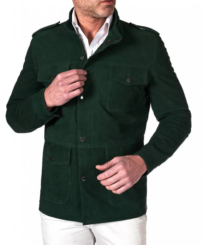 Uomo D'Arienzo Axel - Sahariana camoscio verde uomo con tasche applicate