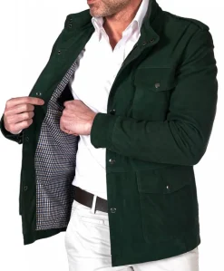 Uomo D'Arienzo Axel - Sahariana camoscio verde uomo con tasche applicate