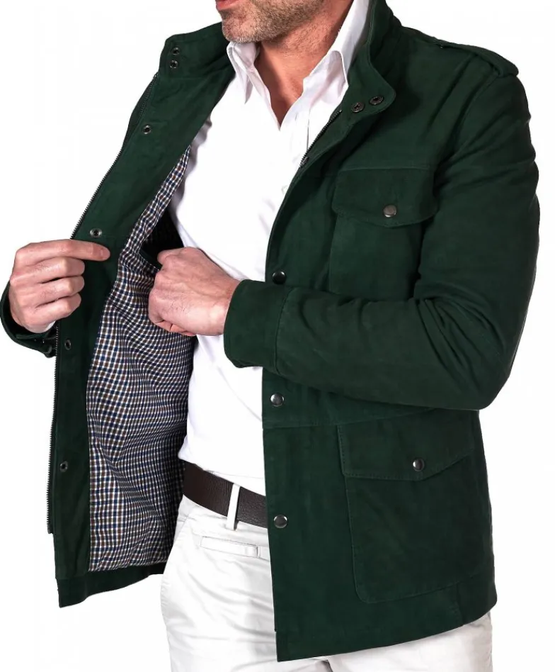 Uomo D'Arienzo Axel - Sahariana camoscio verde uomo con tasche applicate