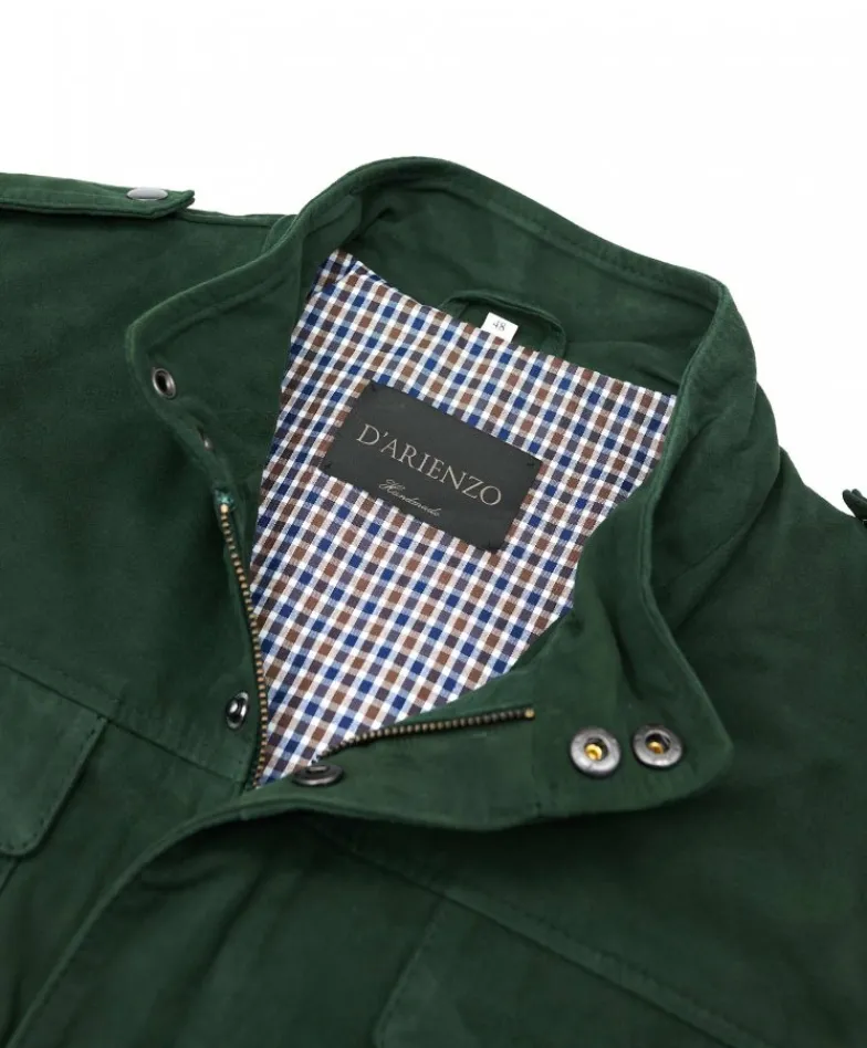 Uomo D'Arienzo Axel - Sahariana camoscio verde uomo con tasche applicate