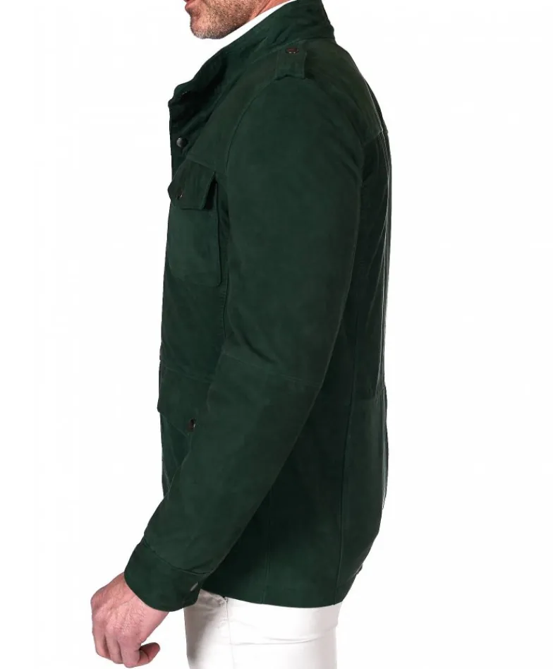 Uomo D'Arienzo Axel - Sahariana camoscio verde uomo con tasche applicate