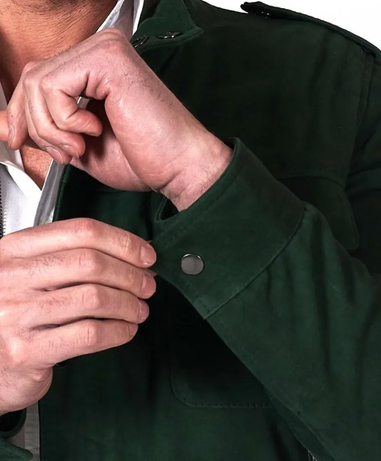 Uomo D'Arienzo Axel - Sahariana camoscio verde uomo con tasche applicate