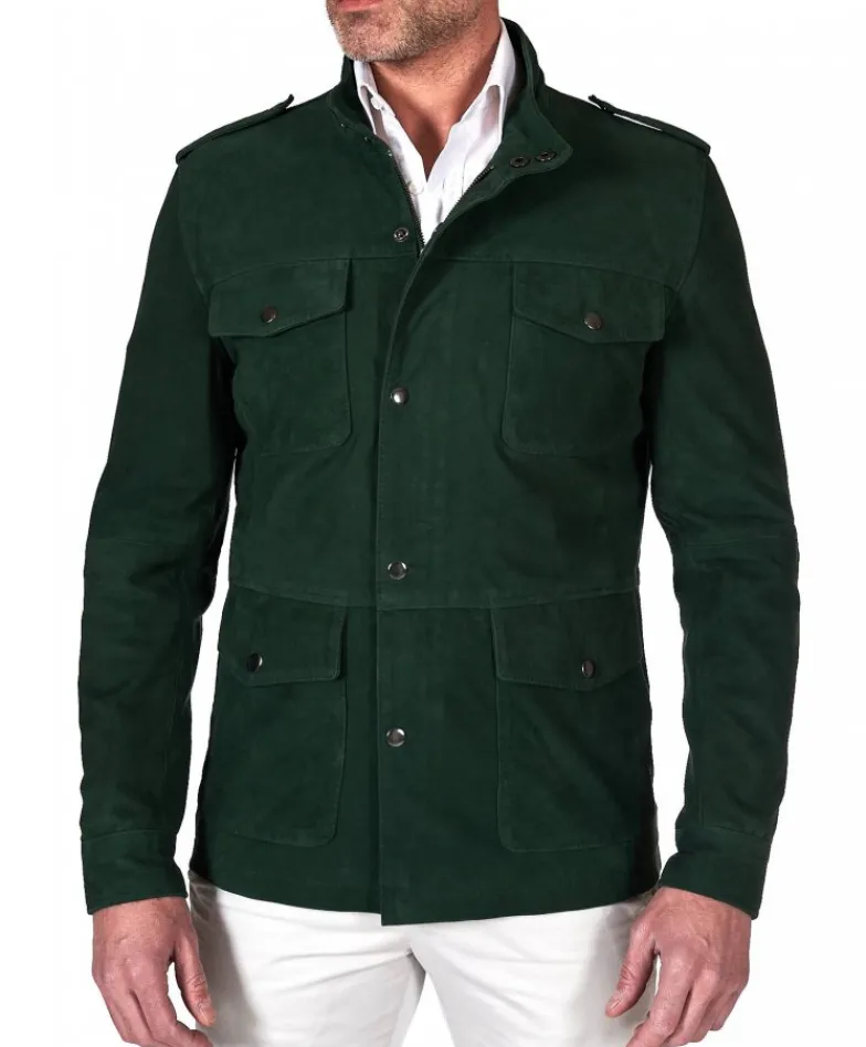 Uomo D'Arienzo Axel - Sahariana camoscio verde uomo con tasche applicate