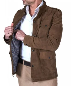 Uomo D'Arienzo Axel - Sahariana camoscio color fango uomo con tasche applicate