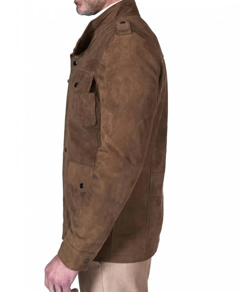 Uomo D'Arienzo Axel - Sahariana camoscio color fango uomo con tasche applicate