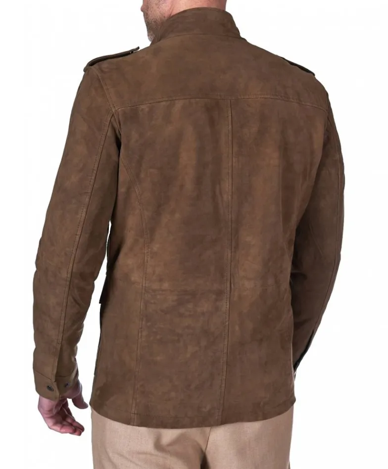 Uomo D'Arienzo Axel - Sahariana camoscio color fango uomo con tasche applicate