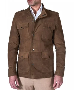 Uomo D'Arienzo Axel - Sahariana camoscio color fango uomo con tasche applicate
