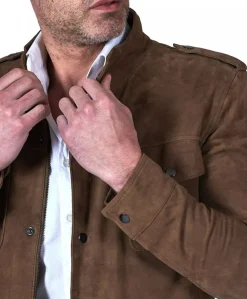 Uomo D'Arienzo Axel - Sahariana camoscio color fango uomo con tasche applicate