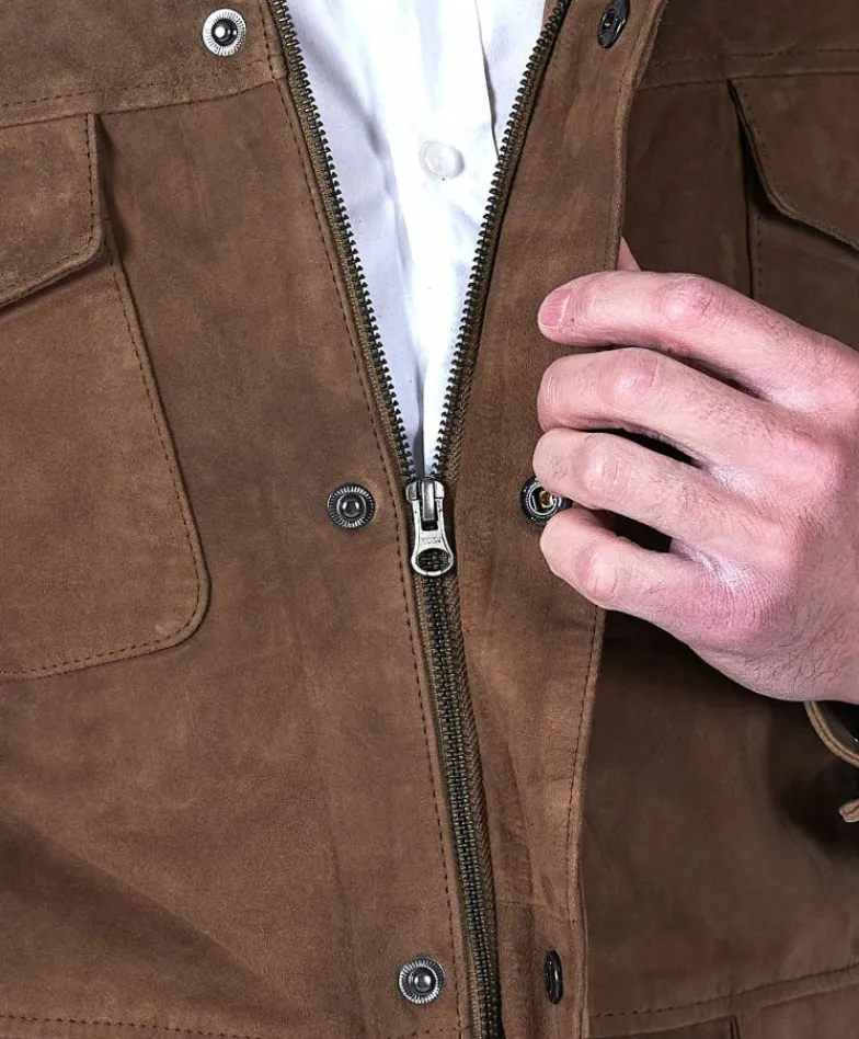 Uomo D'Arienzo Axel - Sahariana camoscio color fango uomo con tasche applicate