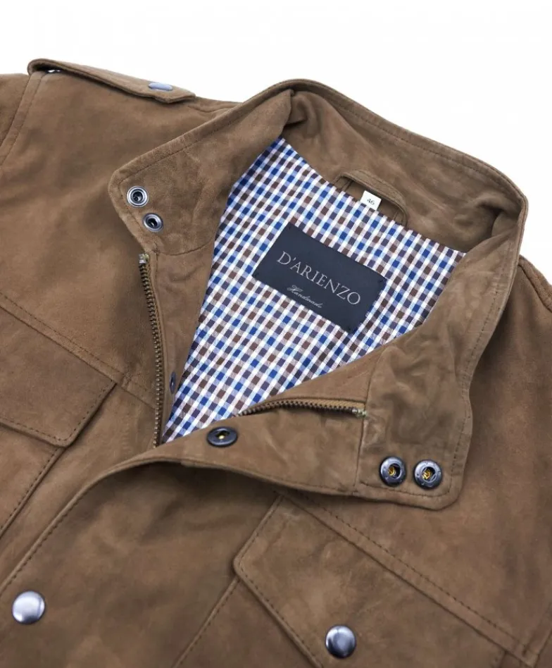 Uomo D'Arienzo Axel - Sahariana camoscio color fango uomo con tasche applicate