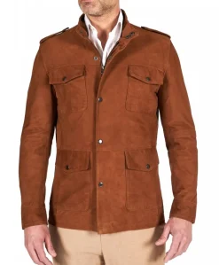 Uomo D'Arienzo Axel - Sahariana camoscio color cuoio uomo con tasche applicate