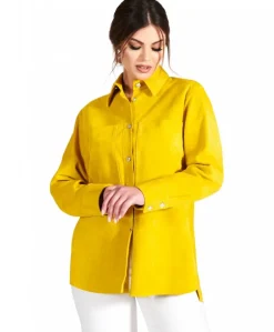 Donna D'Arienzo Beatrix - Camicia in pelle scamosciata gialla vestibilità over