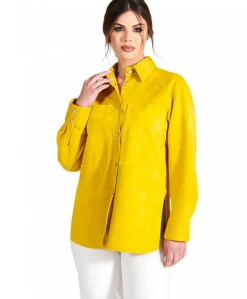 Donna D'Arienzo Beatrix - Camicia in pelle scamosciata gialla vestibilità over