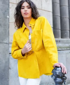Donna D'Arienzo Beatrix - Camicia in pelle scamosciata gialla vestibilità over