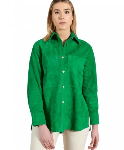 Donna D'Arienzo Beatrix - Camicia in pelle scamosciata verde vestibilità over