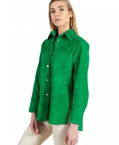 Donna D'Arienzo Beatrix - Camicia in pelle scamosciata verde vestibilità over