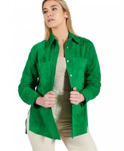 Donna D'Arienzo Beatrix - Camicia in pelle scamosciata verde vestibilità over
