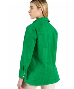 Donna D'Arienzo Beatrix - Camicia in pelle scamosciata verde vestibilità over