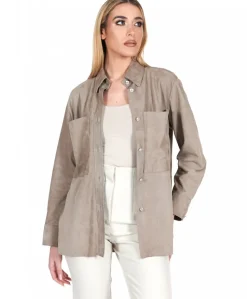 Donna D'Arienzo Beatrix - Camicia in pelle scamosciata fango vestibilità over