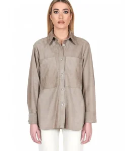 Donna D'Arienzo Beatrix - Camicia in pelle scamosciata fango vestibilità over