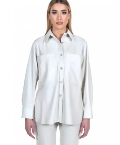 Donna D'Arienzo Beatrix - Camicia in pelle naturale color ghiaccio vestibilità over