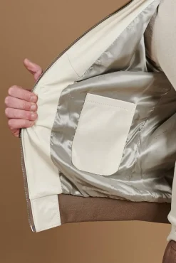 Uomo D'Arienzo Biancolino - Giacca bomber in pelle color crema con cappuccio
