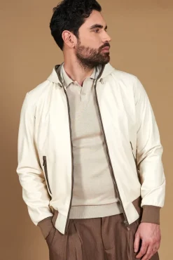 Uomo D'Arienzo Biancolino - Giacca bomber in pelle color crema con cappuccio