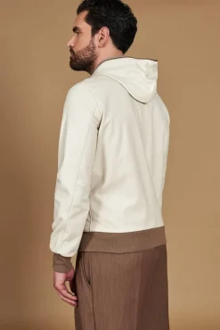 Uomo D'Arienzo Biancolino - Giacca bomber in pelle color crema con cappuccio