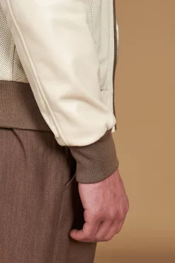 Uomo D'Arienzo Biancolino - Giacca bomber in pelle traforata color crema con cappuccio