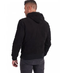 Uomo D'Arienzo Biancolino - Giubbotto Bomber in pelle scamosciata nera con cappuccio
