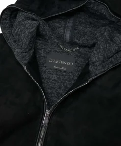 Uomo D'Arienzo Biancolino - Giubbotto Bomber in pelle scamosciata nera con cappuccio
